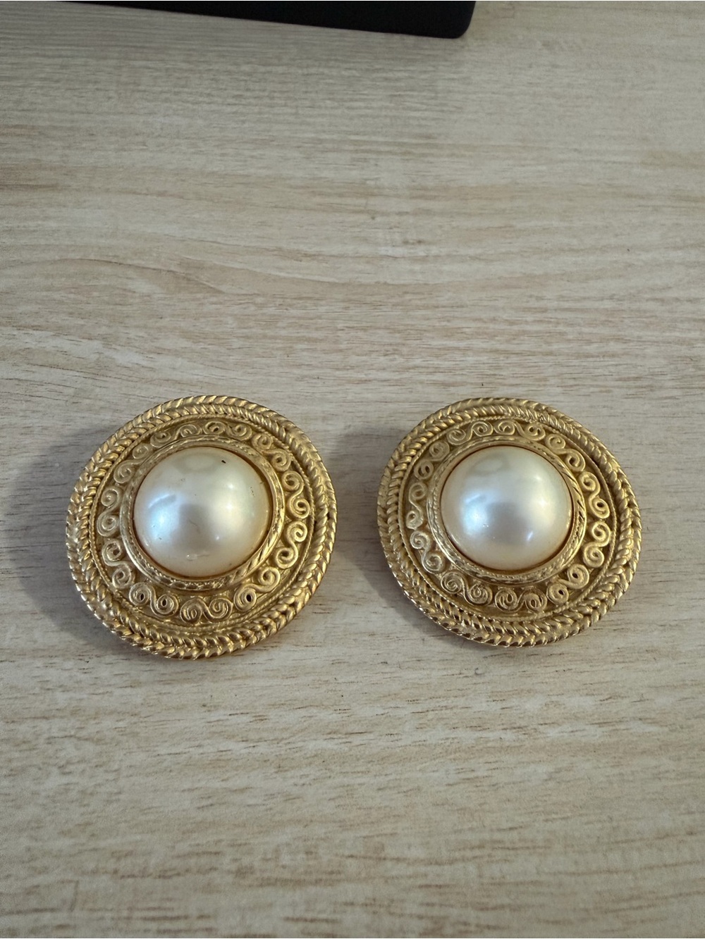 Gold-Tone Pearl Center Button Earrings - Women's Classic Clip-On